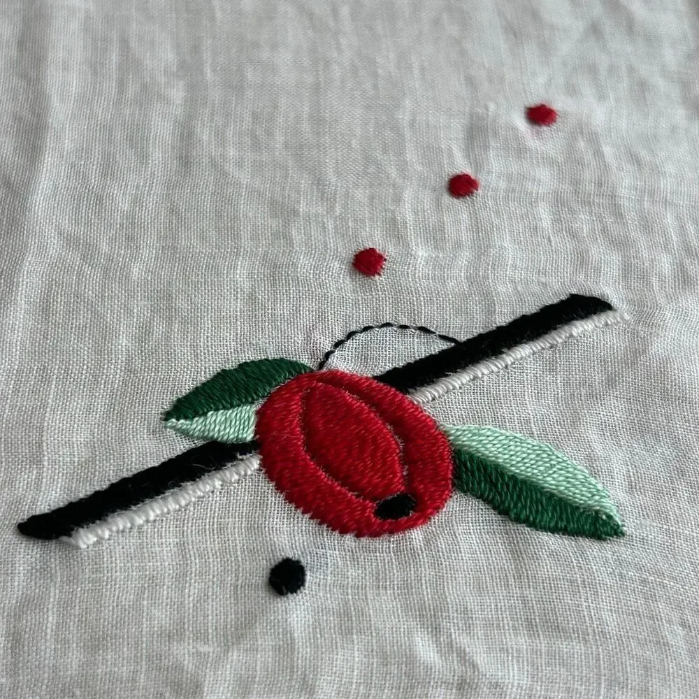 Vintage Sheer White Berry Embroidered Handkerchief Ladies Hankie